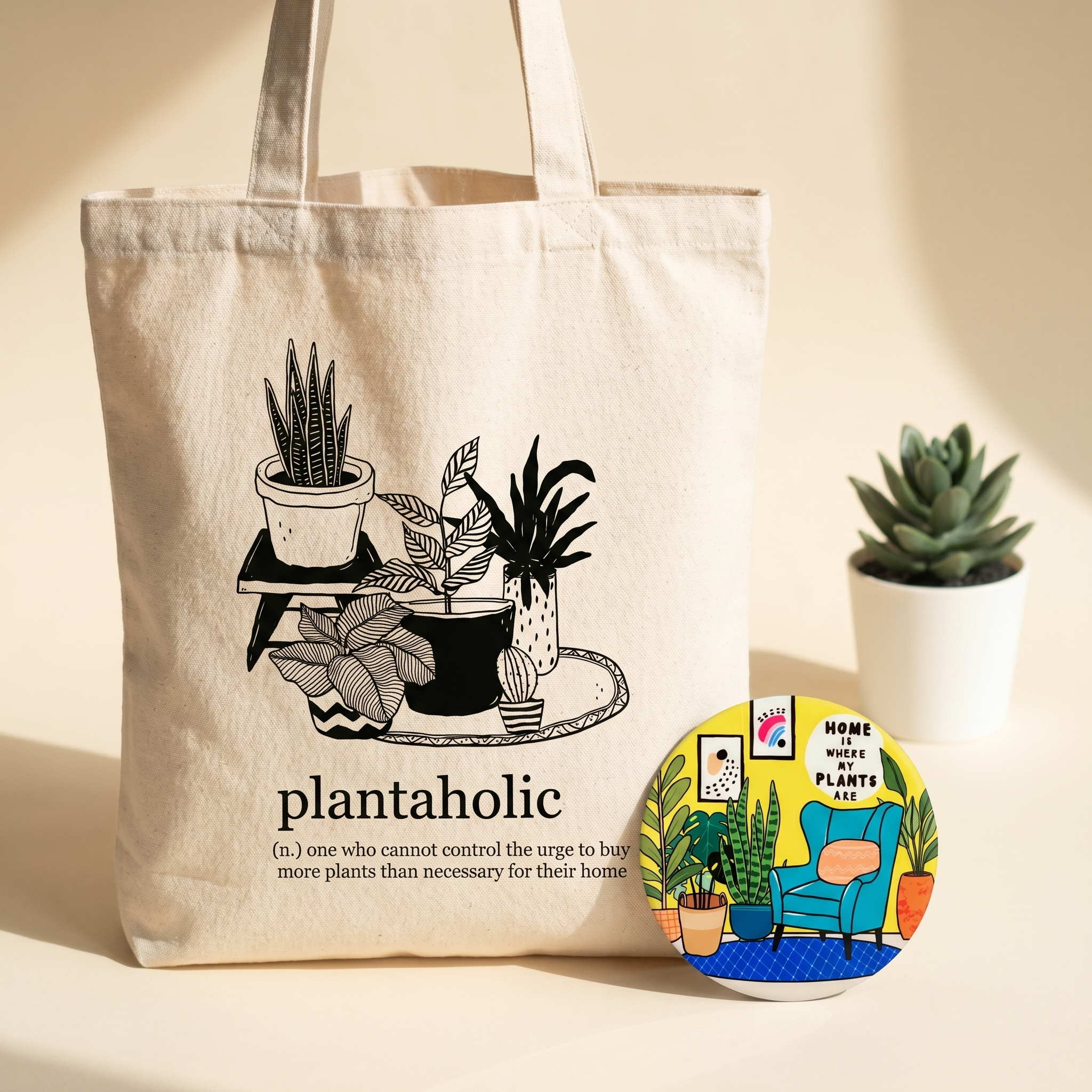 Calenvie Plant Parent Set: Plant magnet + Plantaholic tote bundle