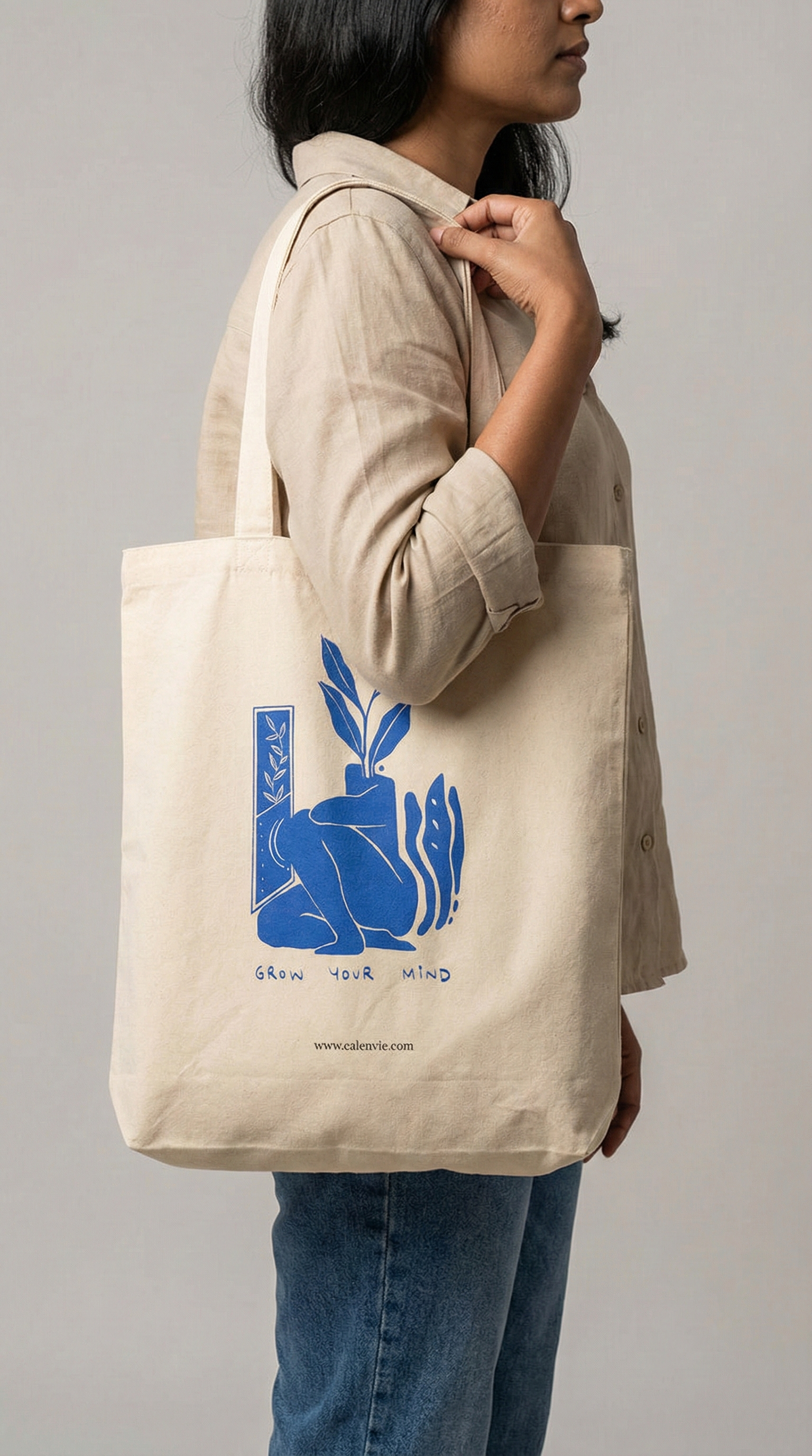 Mind Bloom Minimal Tote Bag with Zipper