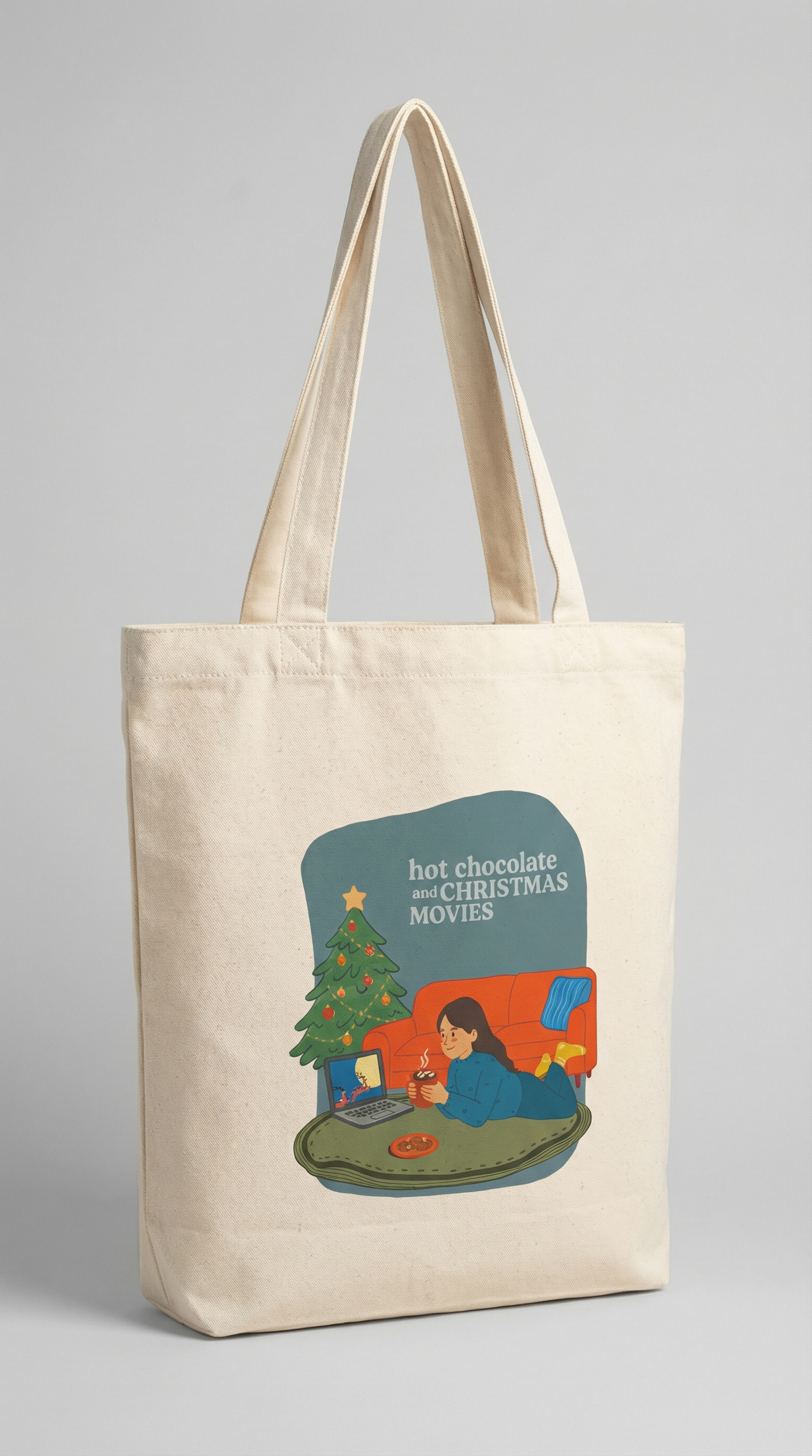Hot Chocolate and Christmas Movies – Cozy Movie Night Large Tote Bag