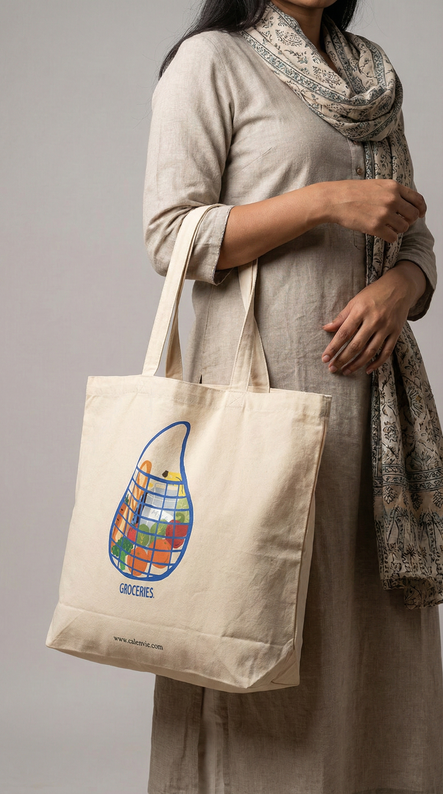 Fresh Minimalist Grocery Tote Bag with Zipper