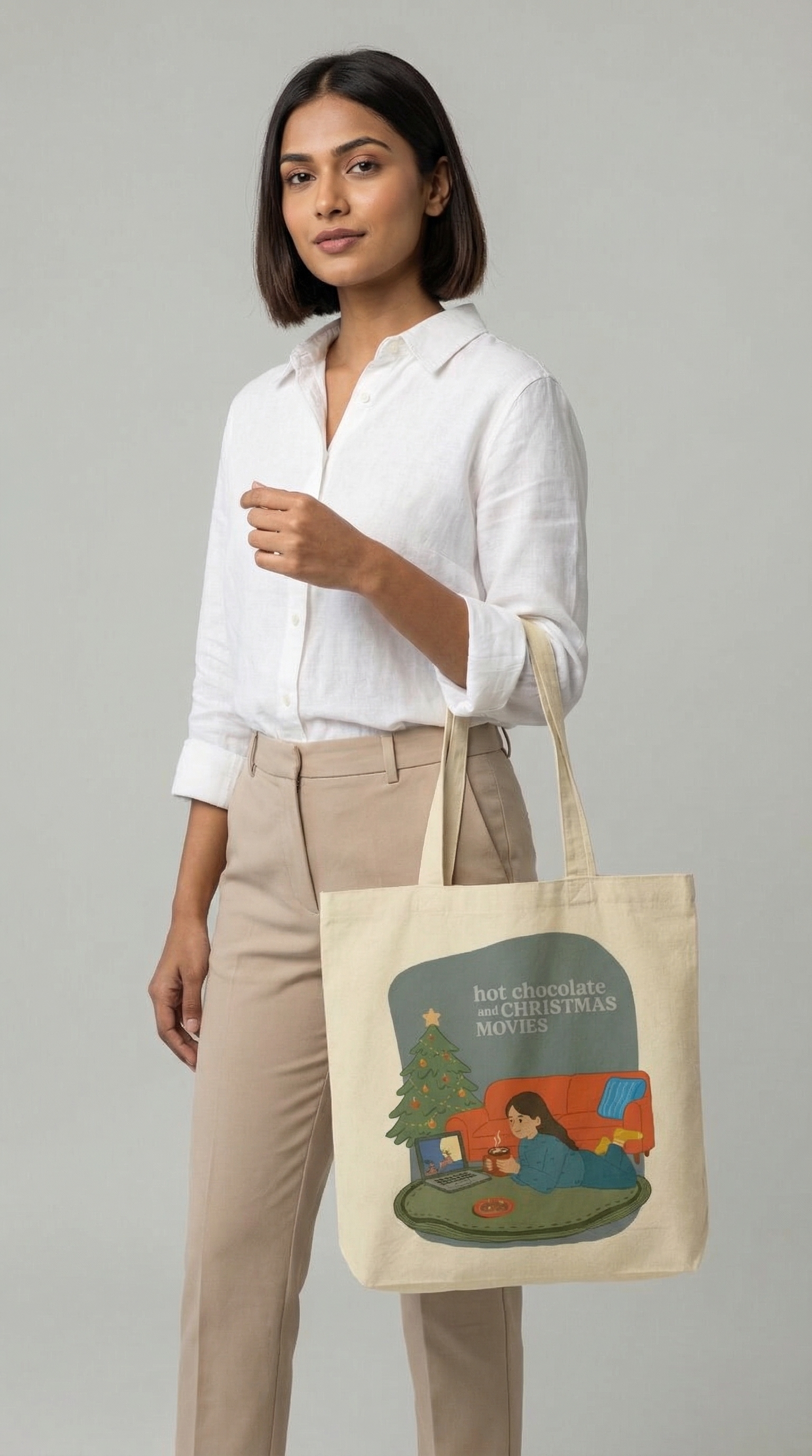 Hot Chocolate and Christmas Movies – Cozy Movie Night Large Tote Bag